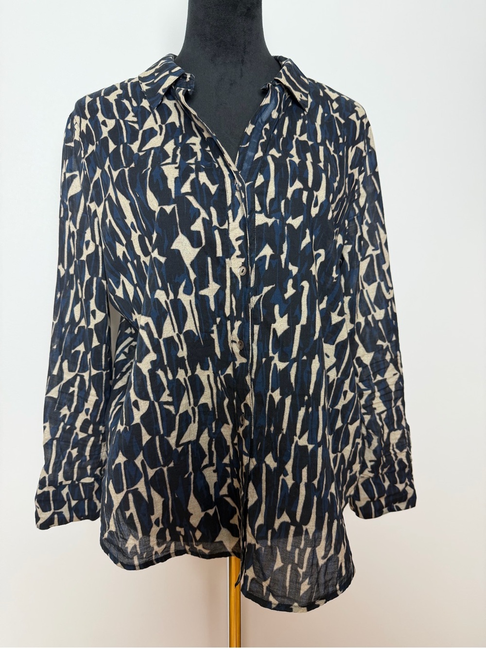 NIC+ZOE Navy & Cream Abstract Print Button-Down Shirt Size S